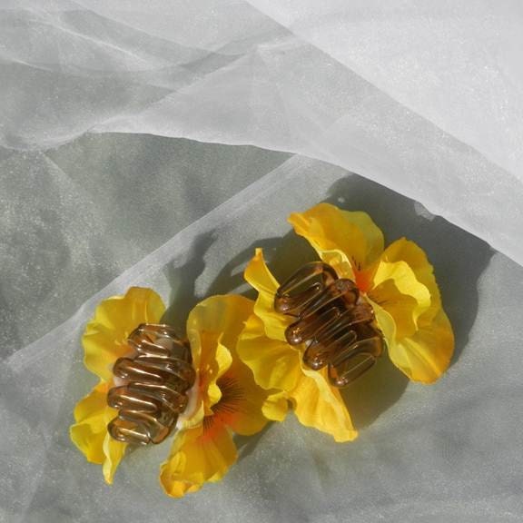 Yellow Pansey Claw Clips -small rhinestones