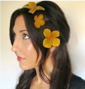 Butterscotch Love - Hair Flower bobbies Mustard Yellow wedding hair, hair accessory, resort