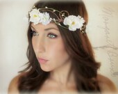 Woodland Wedding Flower Crown, Fairy Wedding Headband, Hair Flower, White wedding hair, hair accessory, flower girl ARTEMIS
