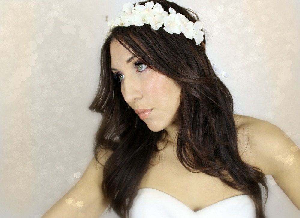 Hydrangea Flower Crown, White or Ivory wedding headband, Headband, hydrangea, bridal tiara, hair accessories, flower girl