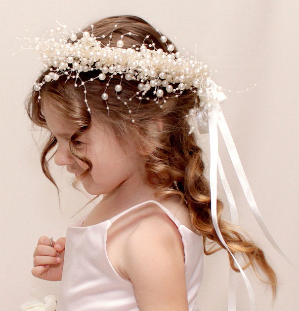 Flower Girl Halo - Ivory Beaded Pearl "Bubble" Halo - Hair Wreath