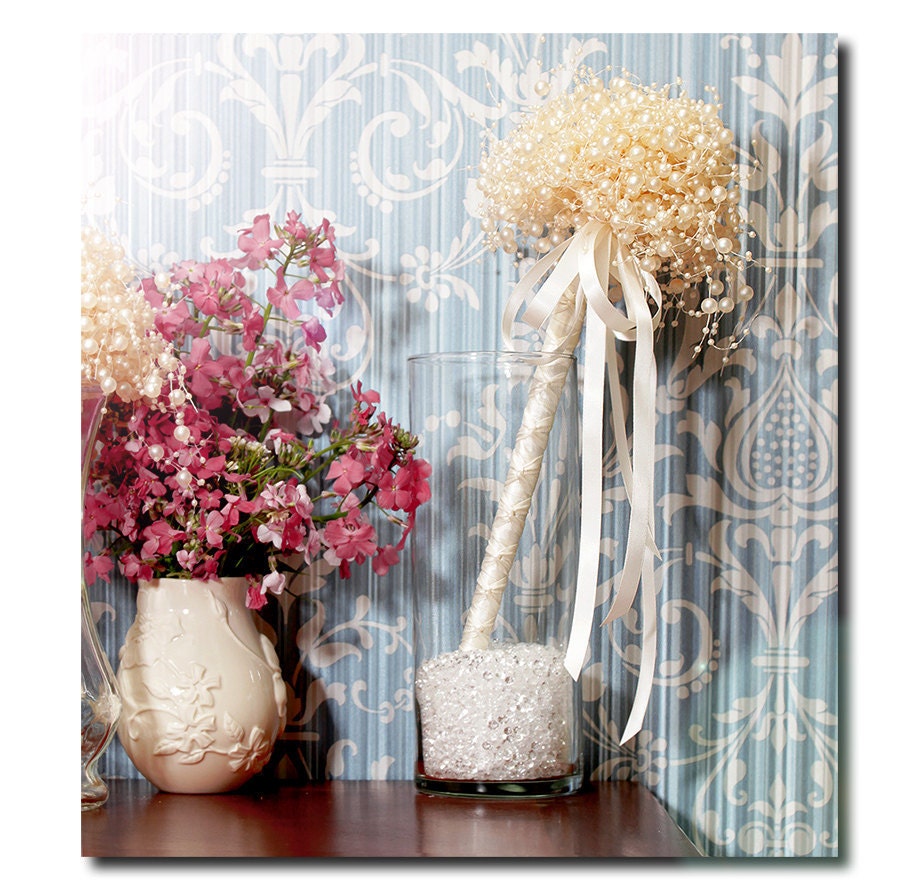 Flower Girl Wedding Wand -  Beaded "Bubble" Pearls - Ivory Wedding Flowers