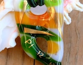Fused Glass Spring pendant  Green  Lime  Gold OOAK