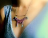 Butterfly big necklace Fused Glass fuchsia OOAK