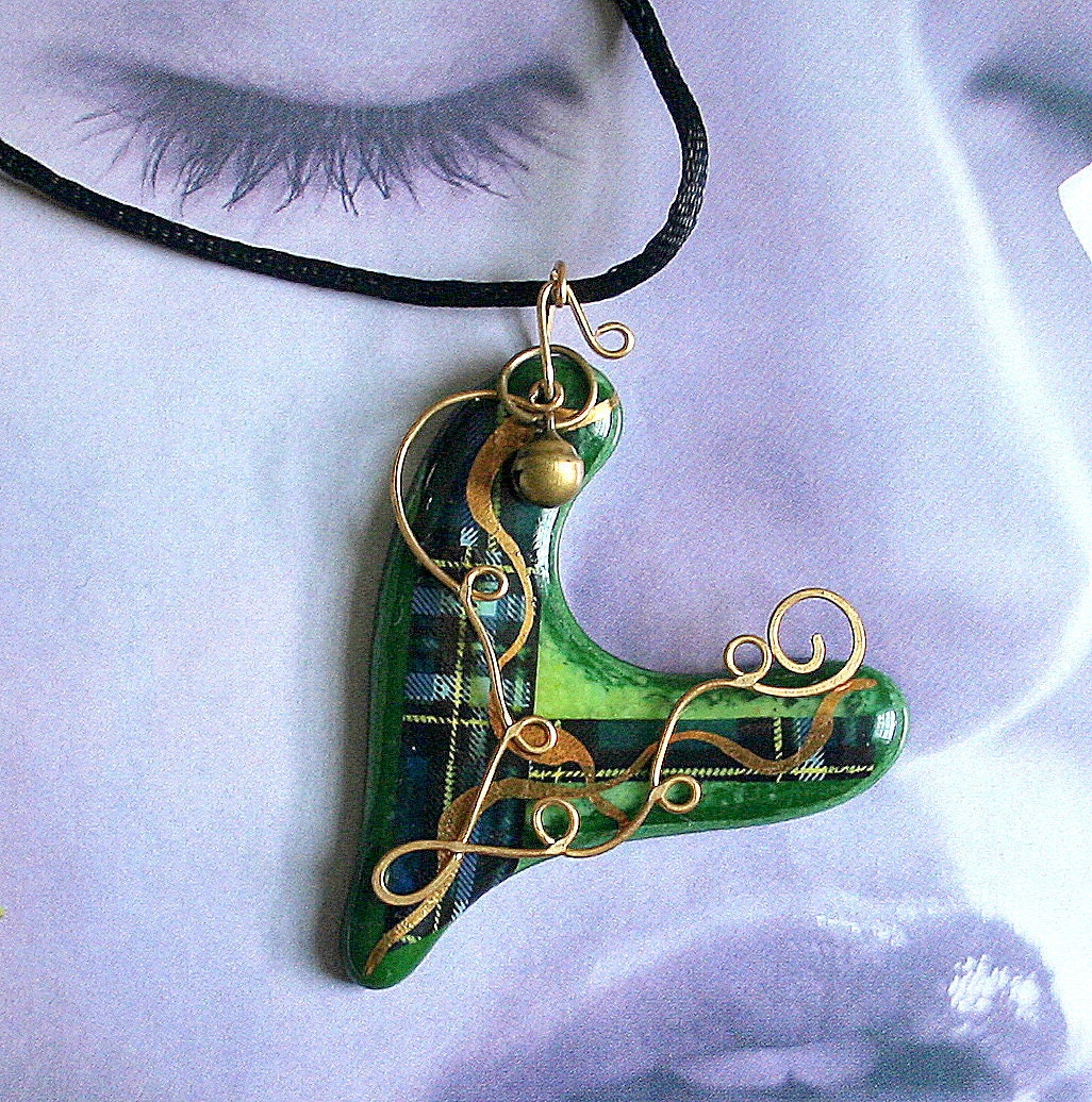 Fused Glass Big Pendant Green Heat  OOAK