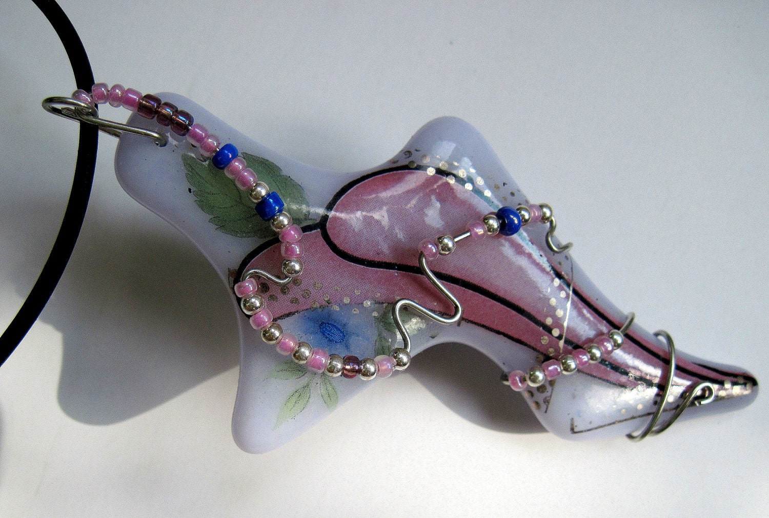 Fused Glass Big Pendant Pink  Purple OOAK romantic and unique