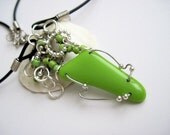 Fused Glass Pendant Lime Green OOAK Fused Glass
