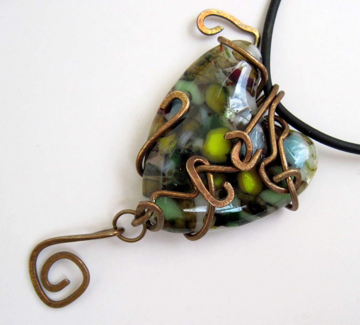Fused Glass  Pendant Rustic  Heart  OOAK
