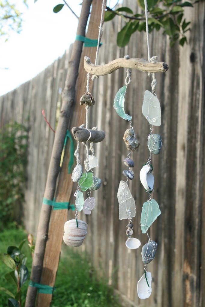 Sea Glass, Ocean Tumbled Rock and Sea Shell Mobile