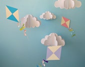 Large Hanging 3D Kites and Clouds (separates)/Baby Mobile/Nursery Mobile/Nursery Decor/Party Decor/Photo Prop - goshandgolly