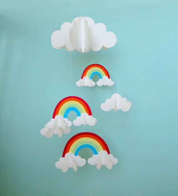 Rainbows and Clouds 3D Hanging Baby Mobile/3D Paper Mobile/Nursery Mobile