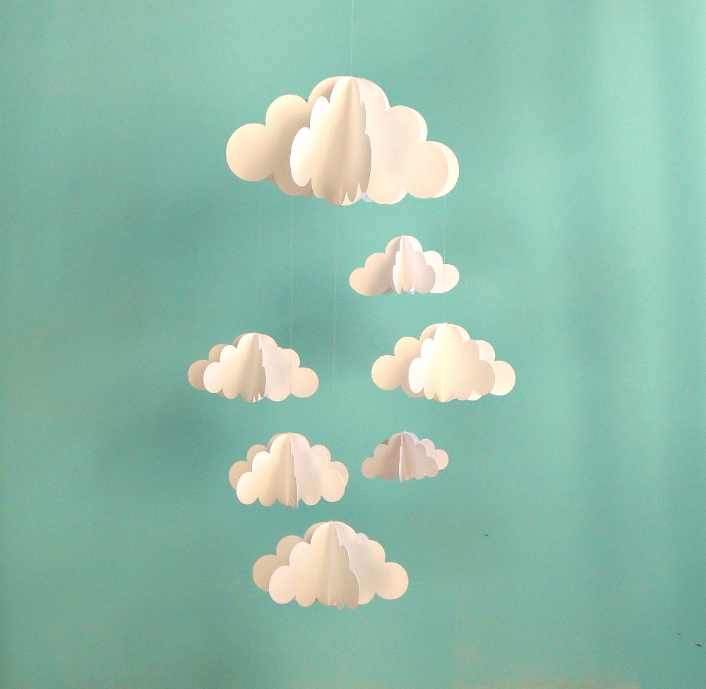 Cloud Mobile, Hanging Baby Mobile, 3D Paper Mobile, Nursery Mobile, Baby mobile, Nursery Crib Mobile