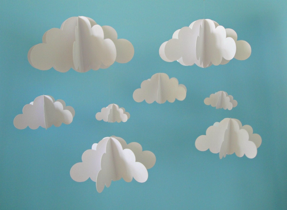 Two Separate Hanging Cloud Mobiles, Hanging Baby Mobile, 3D Paper Mobile, Nursery Mobile, Baby mobile