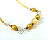 Sun yellow necklace and copper beaded and sterling silver plated wire wrapped pendant