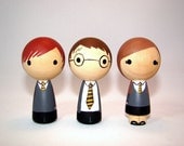 Two Wizards & a Mudblood Kokeshi Dolls - Hand Painted Wood Kokeshi Play Set