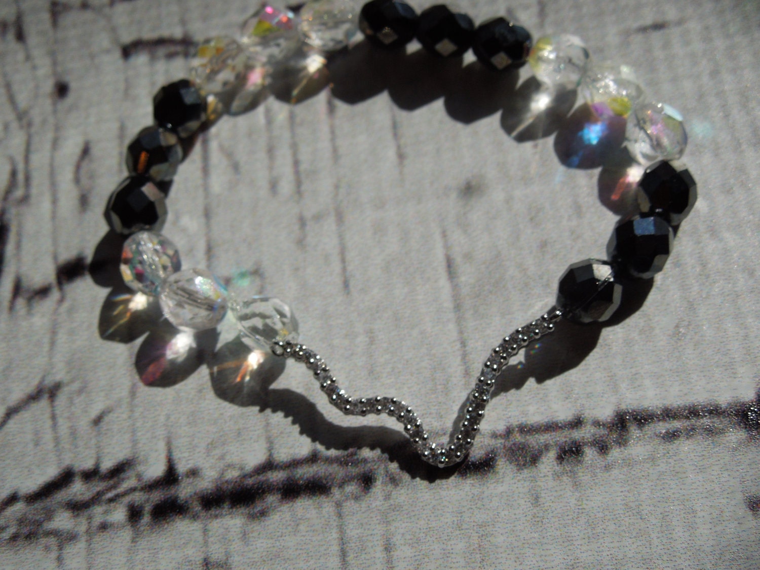 Stunning Glass Beaded Bracelet With Silver Pave Rhinestone Pendant-Women-Girl-Teen