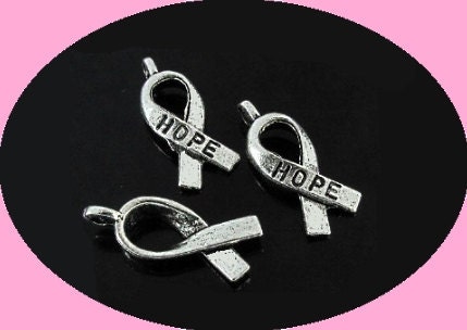 Silver Hope Ribbon Charms Cancer Awareness Pendants 8 pcs. For Handmade Jewelry Crafting Supplies.