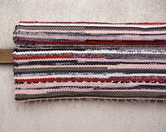 Hand woven Rag Rug - orange, grey 2.07' x 5.94'