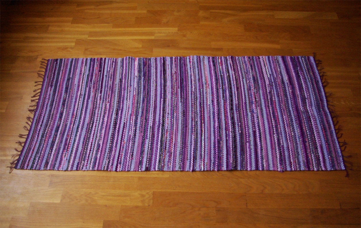 Hand woven Rag Rug - lavender Violet Purple Lilac 2.36' x 5.09'