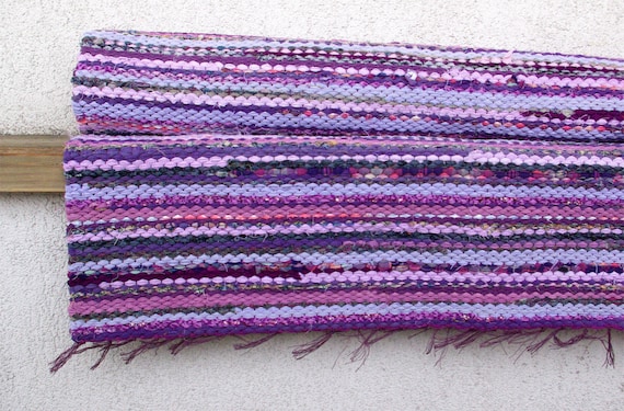 Hand woven Rag Rug - lavender Violet Purple Lilac 2.36' x 5.09'
