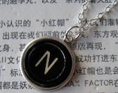 Vintage black typewriter key necklace - the upcycled key N