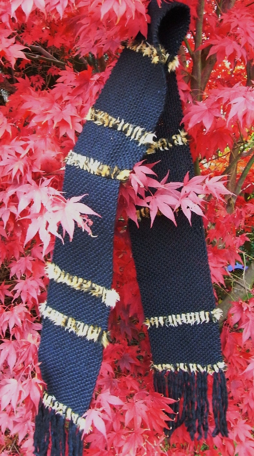 Handwoven Black Leopard Scarf Faux Fur