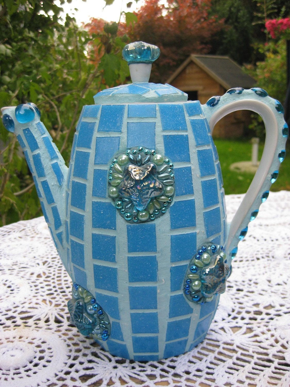 Turquoise Teapot,  Mosaic with Starfish