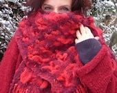 Handwoven Crinkle Scarf, Bright Red, Wool