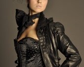 Black Luxury Leather Corset Steampunk Victorian Burlesque Couture Dress Coat