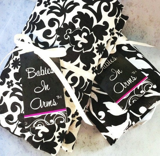Boutique Style Breastfeeding Nursing Cover - Black Damask w/ Hot Pink Trim
