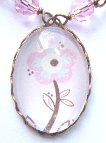 Shabby Chic Style Necklace.  Swarovski Beads.  Flower Pendant.