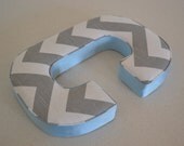 Fabric Letter Personalised Initial Name Wall Hanging in Chevron Grey & Blue - Letter C