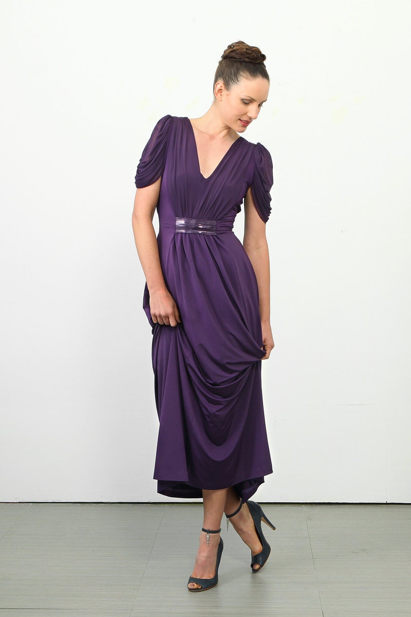 Mia Dress- Sequin embellished satin jersey v neck maxi evening dress