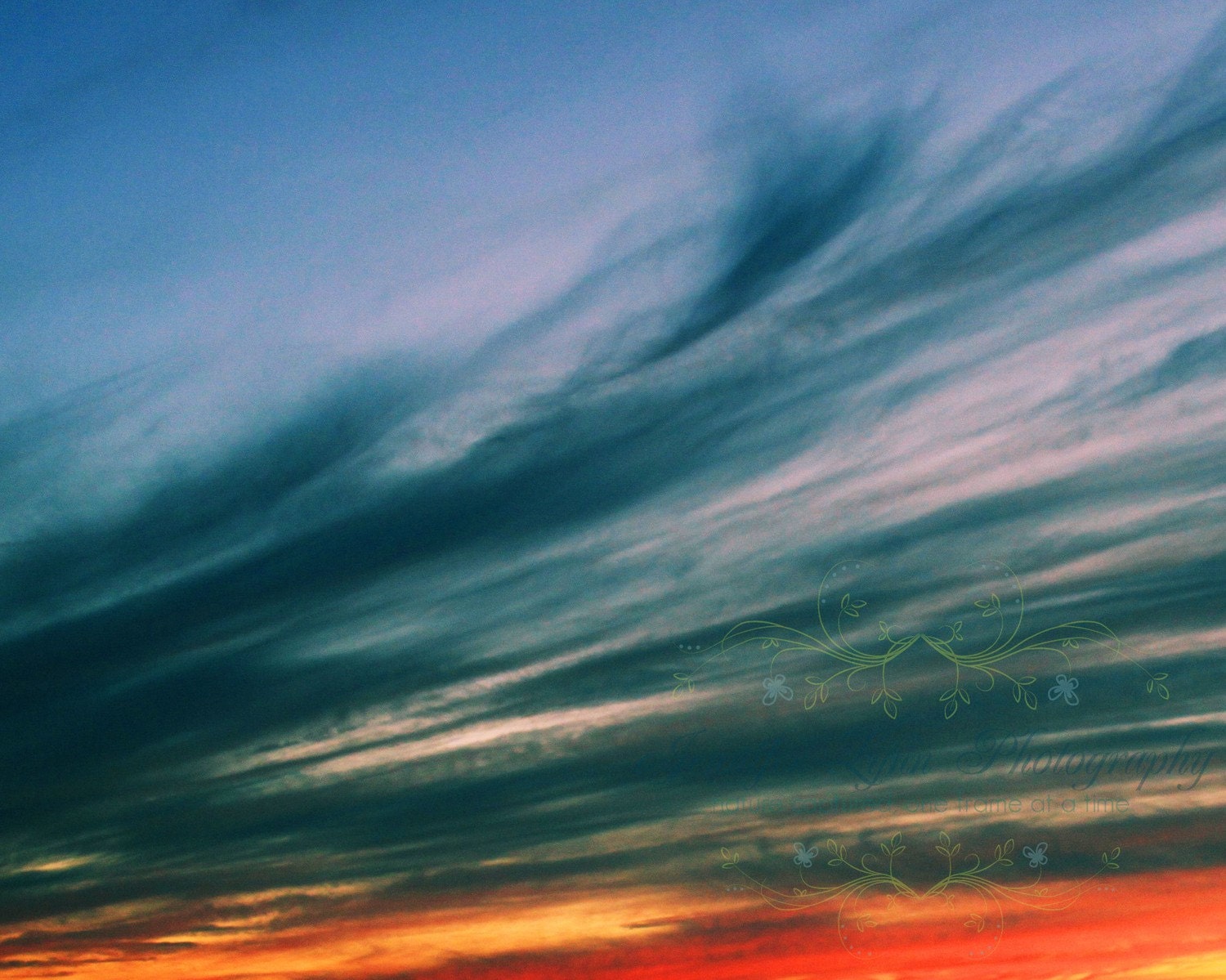 SALE / Windswept Sunset / IN STOCK / 8x10 Fine Art Photograph / clouds / orange / blue / red / navy - JenniferLynnPhotos