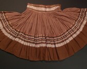 Full skirt 50's Squaw Thunderbird Western Wear  Metallic Bronze Ric Rac Cowgirl Small Brown Gauze Crepe vintage retro  FREE SHIPPING