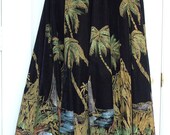 Mexican Velvet Circle Skirt painted black velvet Tipicano Acapulco Cliff Diver Metallic Paint 50's Sail Boat Palm Tree Folk Art FREE SHIP