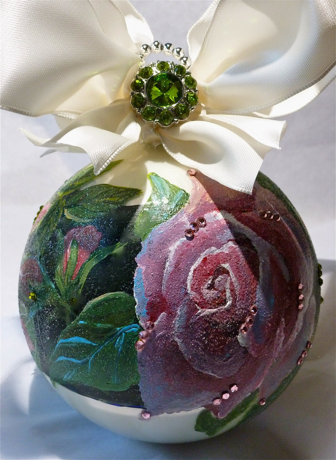 Hand Painted Rose Glass Ornament