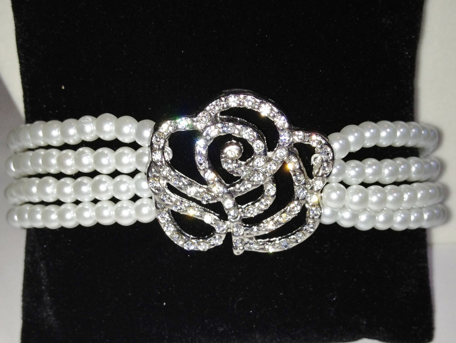 Bridal Crystal Rose and Pearl Bracelet