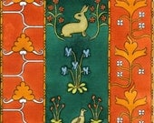Tapestry - Orange and Green - Fine Art Print of an original gouache painting