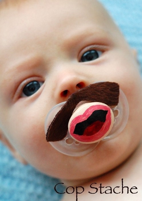 Cop Stache- Hand Cut Custom Mustache Pacifier- Brown