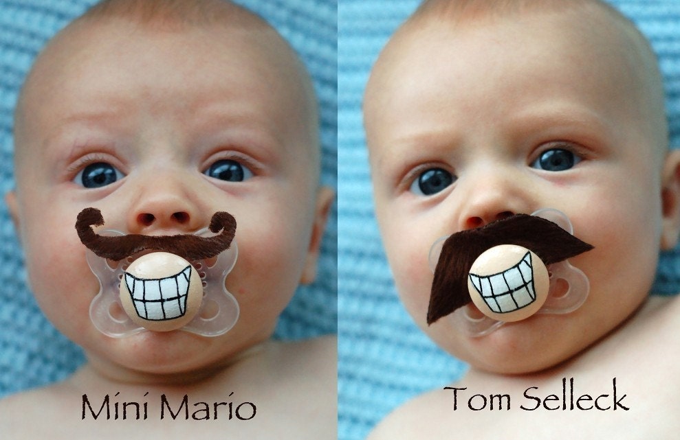 Hand Cut Custom Pacifier Mustaches with Pacifier