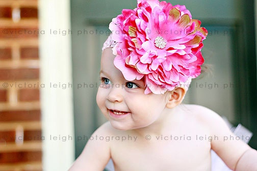 Glamour Large Pink Peony Flower Headband - Perfect Photo Prop