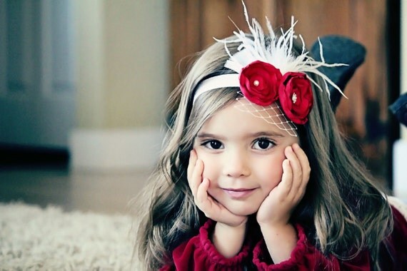 Valentine Headband - Beautiful Red Vintage Inspired Flower Headband - Great Valentine Photo Prop