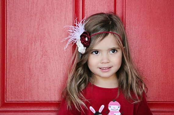 Fabulous Vintage Inspired Red Burgundy Wine Flower Headband - Newborn Baby Girl Toddler Headband - Great Photo Prop