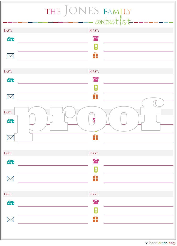 Personalized Contact Page Printable