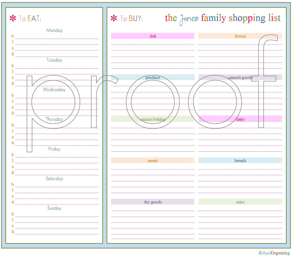 Personalized Meal Planning and Shopping List Printable