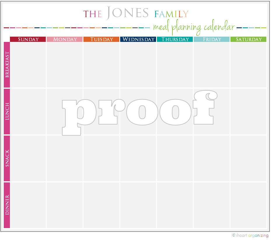 Personalized Meal Planning Calendar Printable