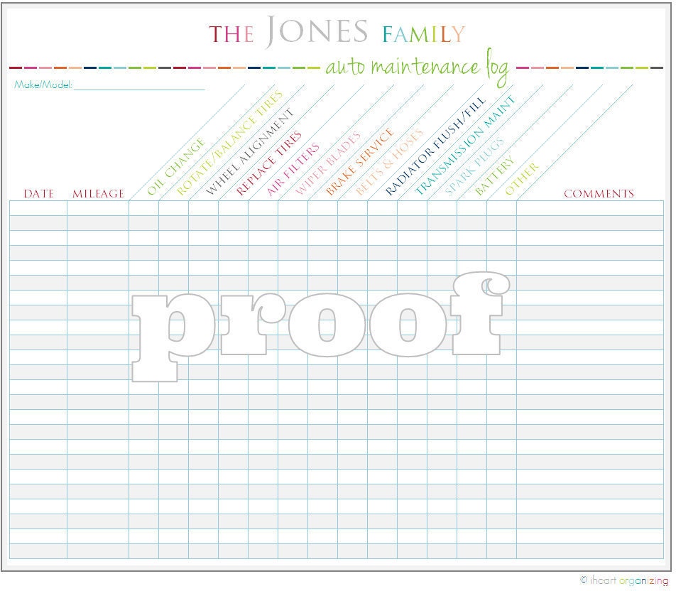 Personalized Automobile/Vehicle Maintenance Log Printable