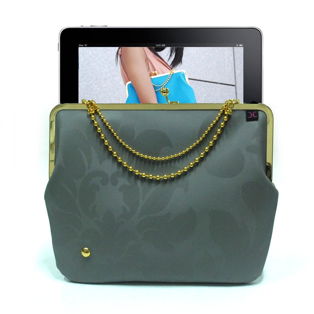 Ipad case - GRAY GOLD - flower pattern - Duchess Case for iPad