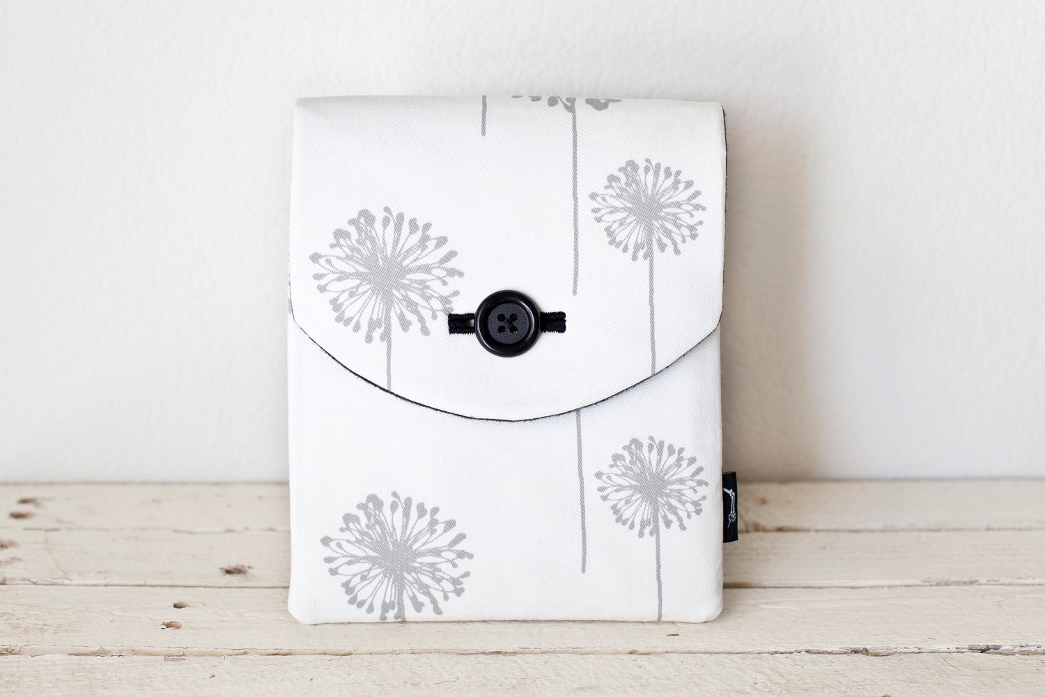 iPad  Mini Case, iPad Mini Sleeve, iPad Mini Cover - Padded with Pocket - Dandelions Flowers Grey White